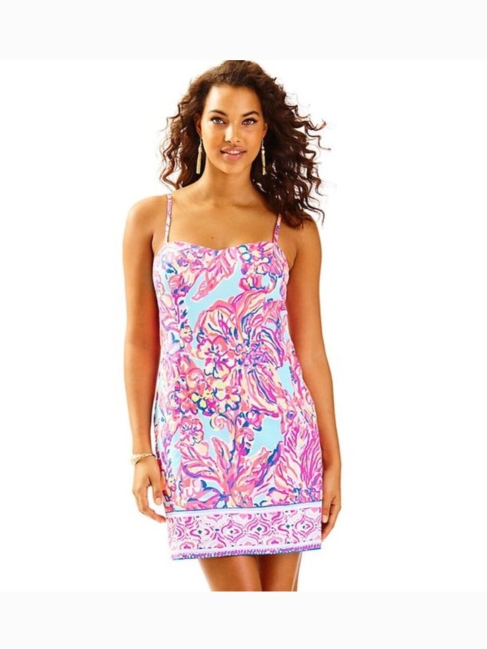 Lilly Pulitzer Shelli Pink Multi Floral Print Shift Mini Dress Open Back Size 10